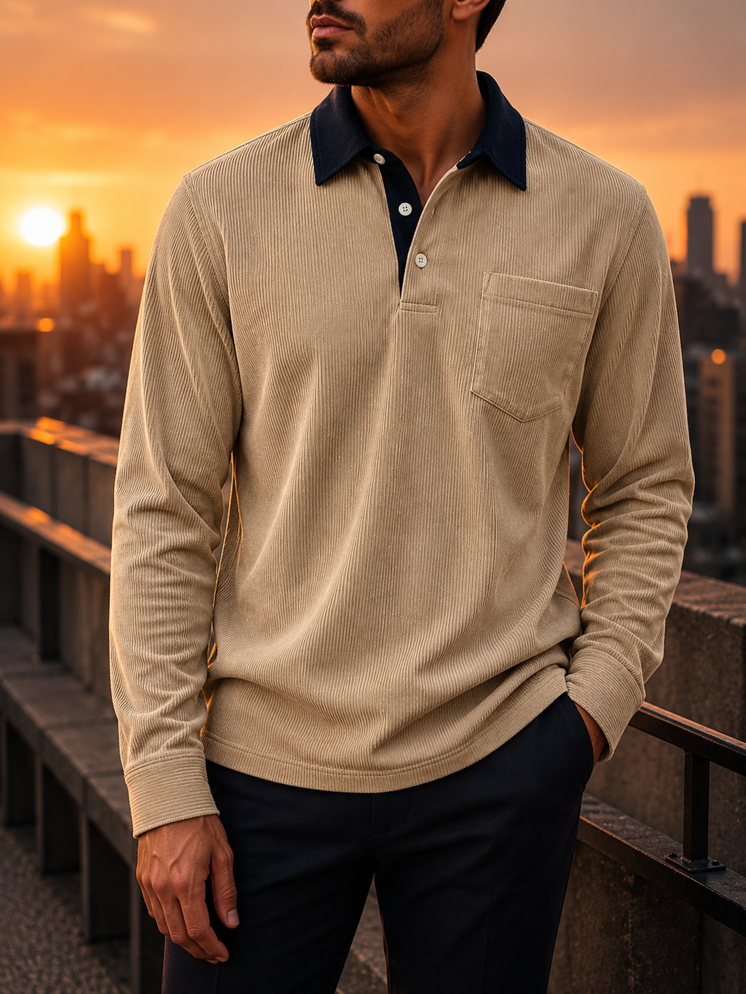 Calvi Corduroy Long Sleeve Polo