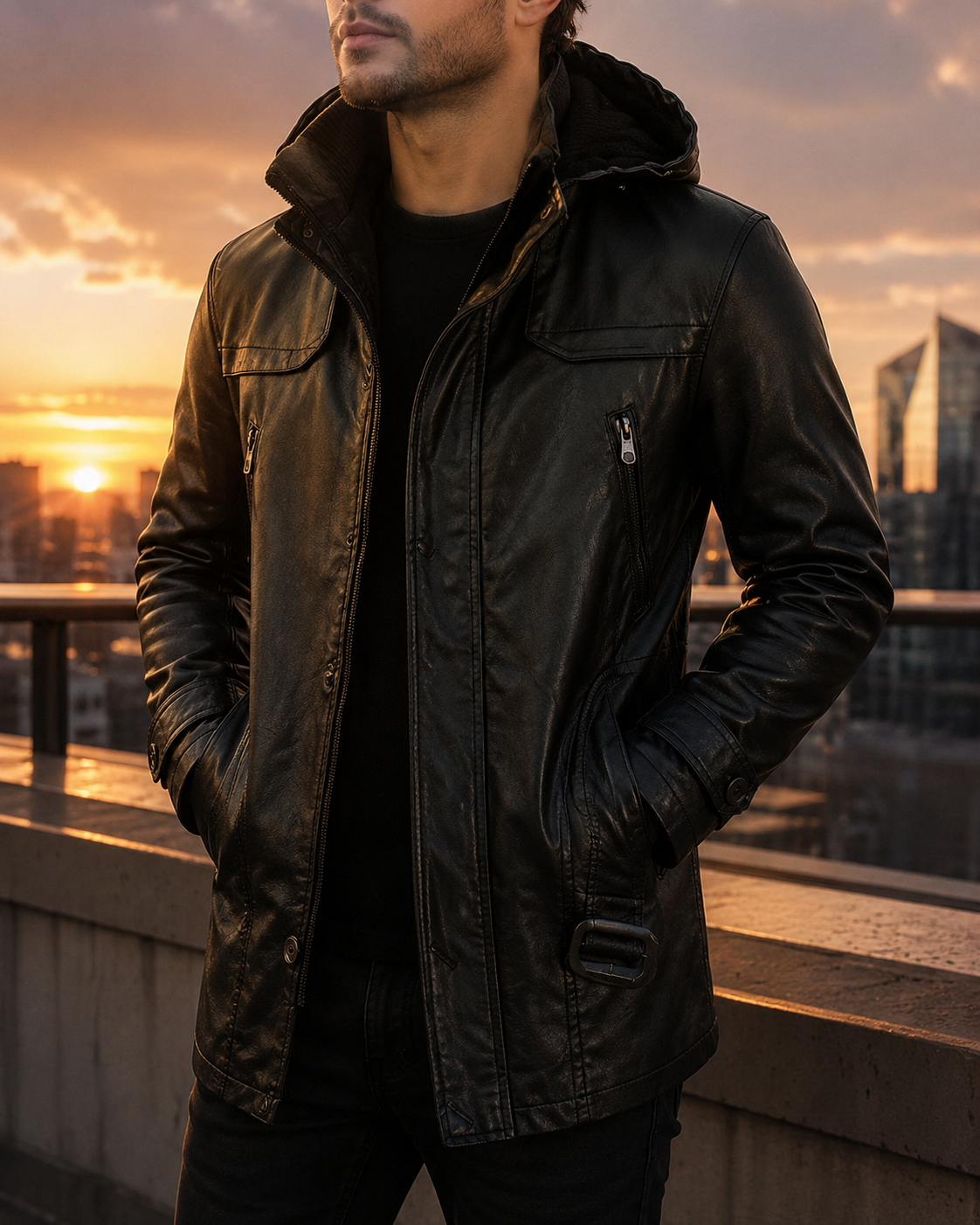 Elounda Hooded Leather Jacket