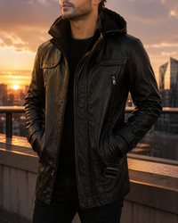 Elounda Hooded Leather Jacket