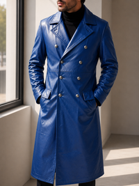 Kythnos Double-Breasted Leather Overcoat