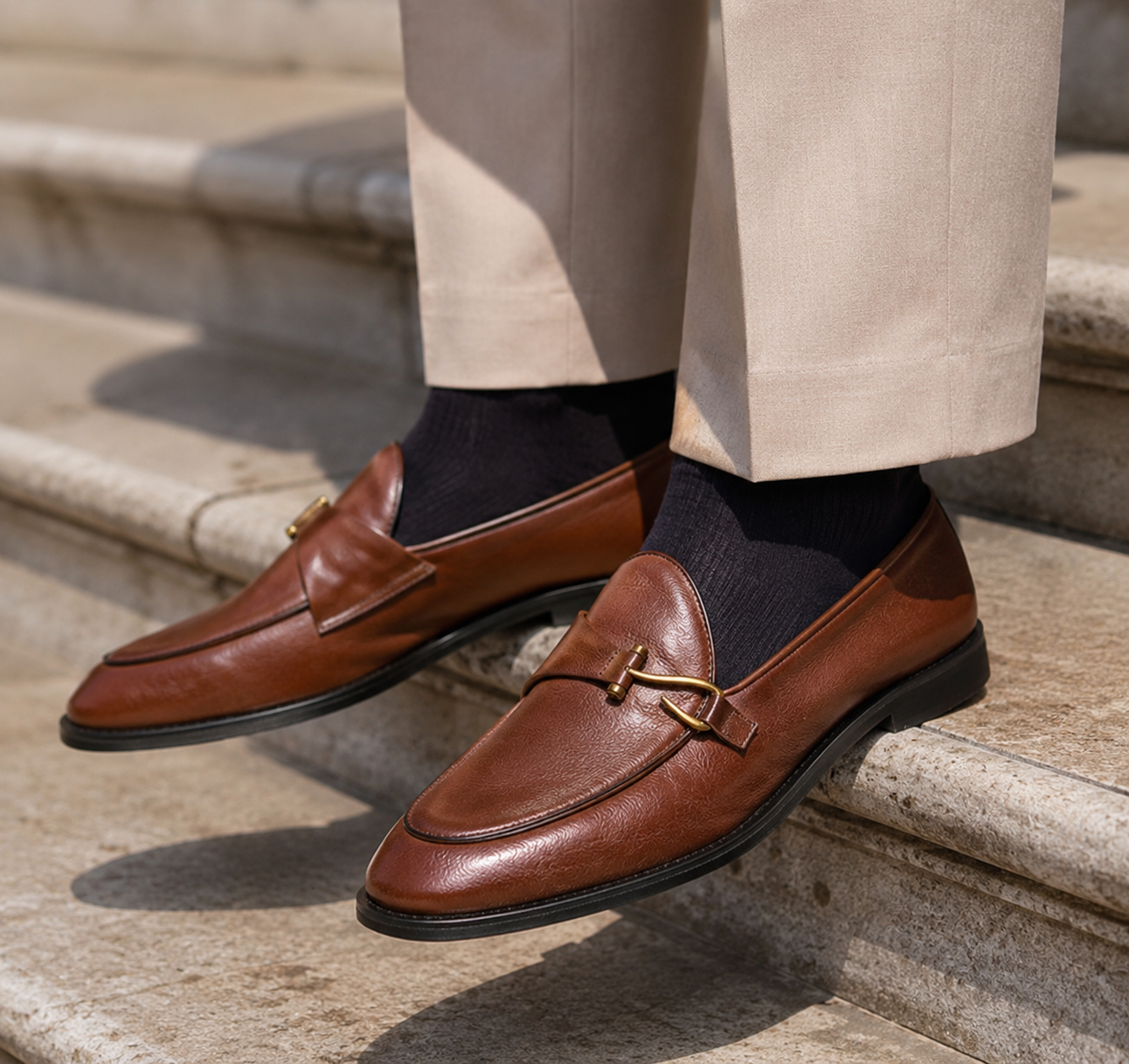 Naxos Gold Hook Leather Loafers