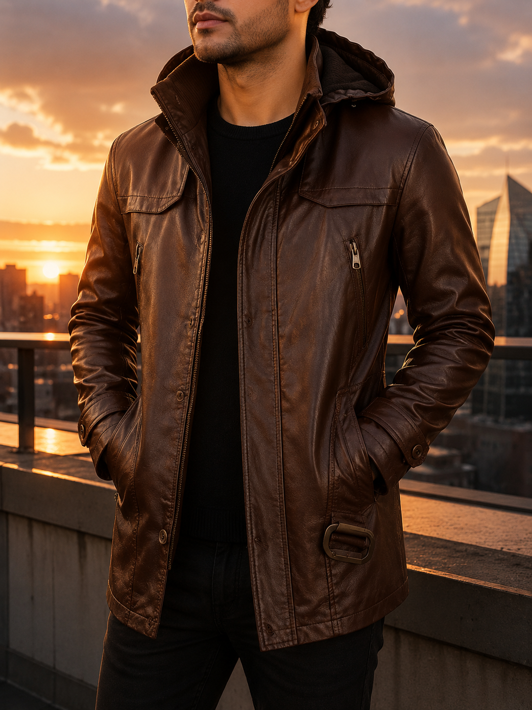 Elounda Hooded Leather Jacket