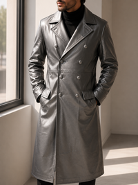 Kythnos Double-Breasted Leather Overcoat