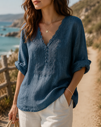 Pylos Embroidered Linen Blouse