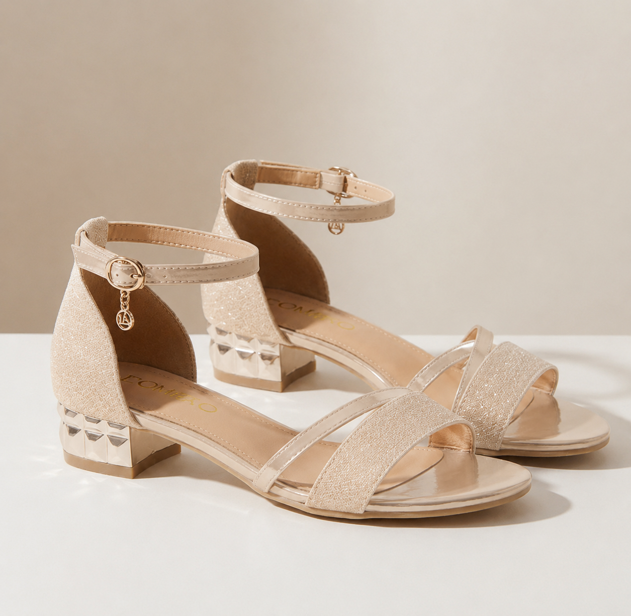 Malaga Glitter Block Heel Sandals